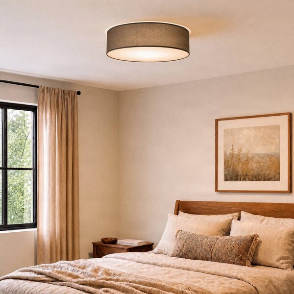Milagro Lighting Stropné svietidlo Marshall, šedé, Ø 50 cm, kov/ratan, Hliník / sivá / zinok, Obývacia izba / jedáleň, Drevo, Moderný, Závesné svietidlo