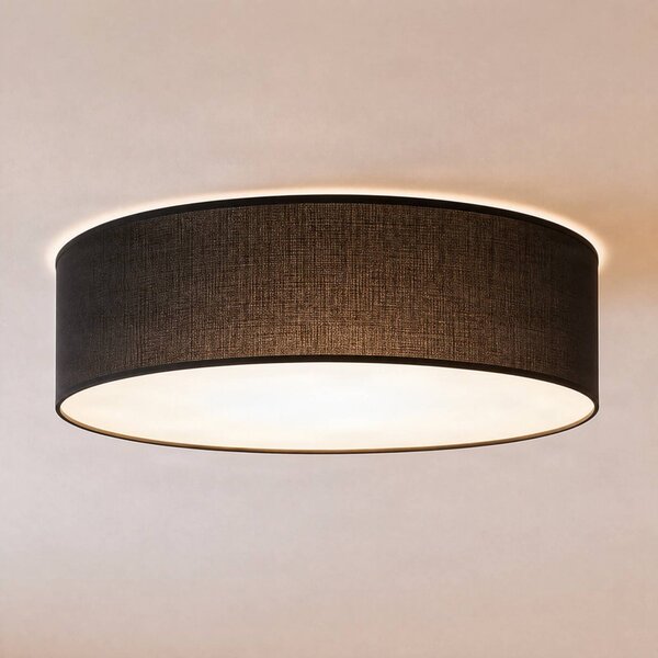 Milagro Lighting Stropné svietidlo Marshall, čierne, Ø 50 cm, kov/ratan, Čierna, Obývacia izba / jedáleň, Drevo, Moderný, Závesné svietidlo