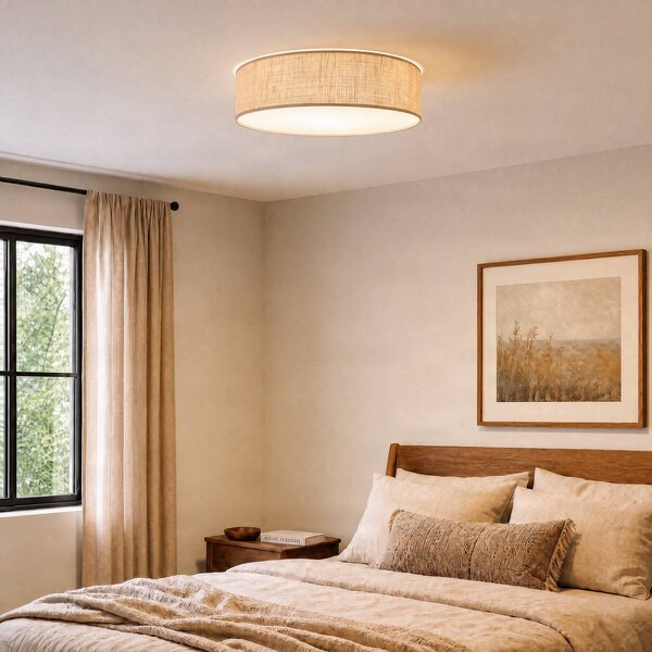 Milagro Lighting Stropné svietidlo Marshall, hnedé, Ø 50 cm, kov, ratan, Hnedá / hrdzavá, Obývacia izba / jedáleň, Drevo, Moderný, Závesné svietidlo