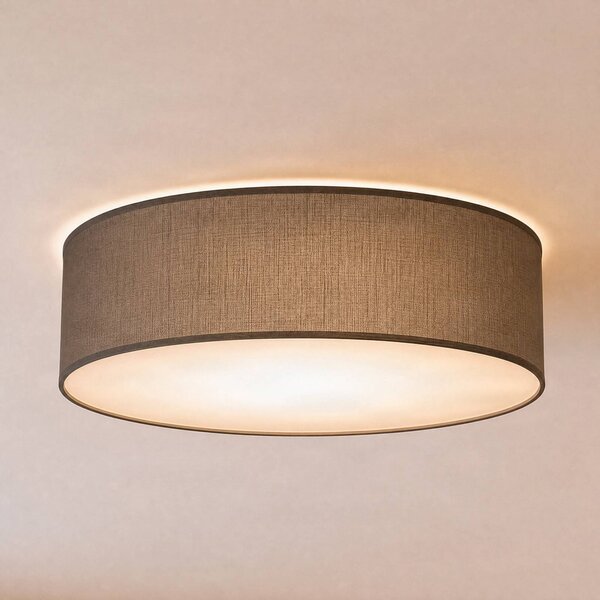 Milagro Lighting Stropné svietidlo Marshall, šedé, Ø 50 cm, kov/ratan, Hliník / sivá / zinok, Obývacia izba / jedáleň, Drevo, Moderný, Závesné svietidlo