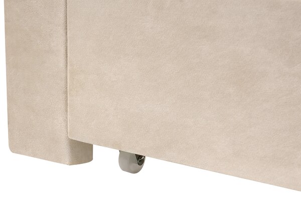 Posteľ s úložným priestorom béžová zamatové čalúnenie 120 x 200 cm so zásuvkami čelom a roštom moderný štýl spálňa