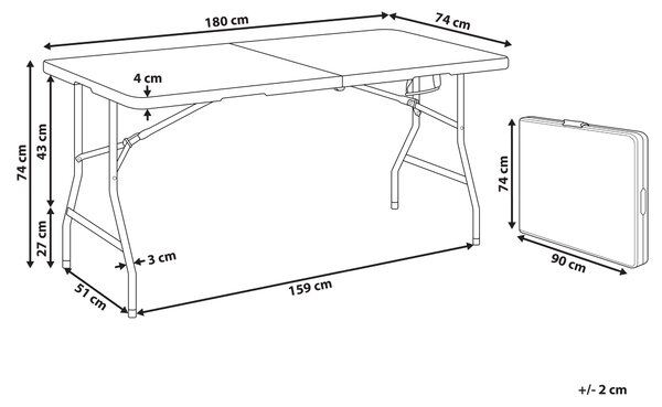 Záhradný jedálenský stôl biely syntetický materiál 180 x 74 cm pre 6 osôb obdĺžnikový skladací kovové nohy minimalistický štýl