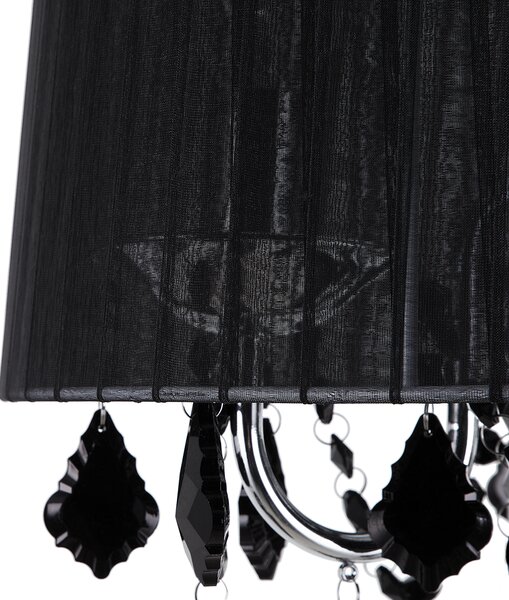 Závesná lampa čierna s 3 žiarovkami čierne látkové tienidlo s visiacimi kryštálikmi