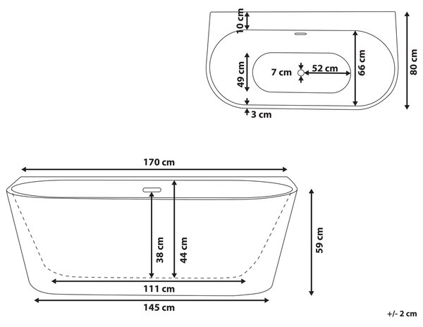 Vaňa biela sanitárny akrylát oválna 170 x 80 cm pre jednu osobu moderný dizajn