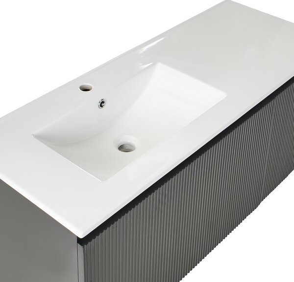 Závesná kúpeľňová skrinka s umývadlom čierna MDF 120 cm s 2 zásuvkami a skrinkou úložný priestor moderný štýl kúpeľňa