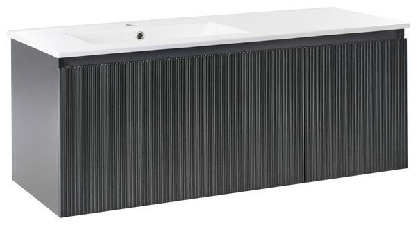 Závesná kúpeľňová skrinka s umývadlom čierna MDF 120 cm s 2 zásuvkami a skrinkou úložný priestor moderný štýl kúpeľňa