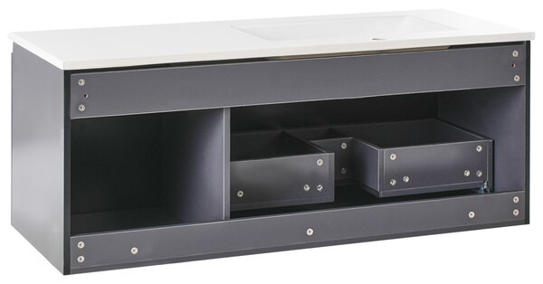 Závesná kúpeľňová skrinka s umývadlom čierna MDF 120 cm s 2 zásuvkami a skrinkou úložný priestor moderný štýl kúpeľňa