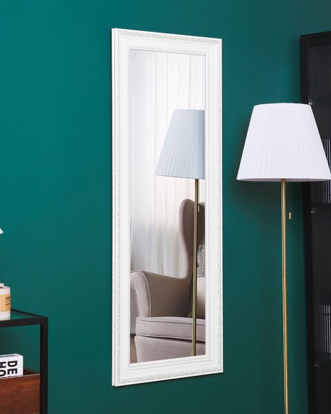 Nástenné zrkadlo biele a strieborné 50 x 130 cm obdĺžnikové moderné do obývacej izby a spálne