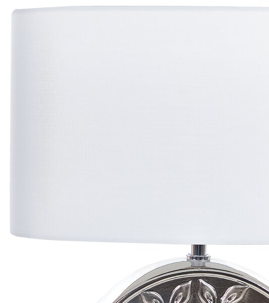 Stolná lampa strieborná keramická 49 cm s tienidlom podstavec s motívom stromu elegantný dizajn spálňa obývacia izba