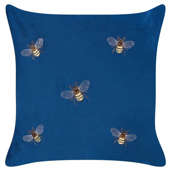 Sada 2 dekoratívnych vankúšov modrá so vzorom včiel 45 x 45 cm zamatové polyester moderný glamour štýl dekoračné doplnky