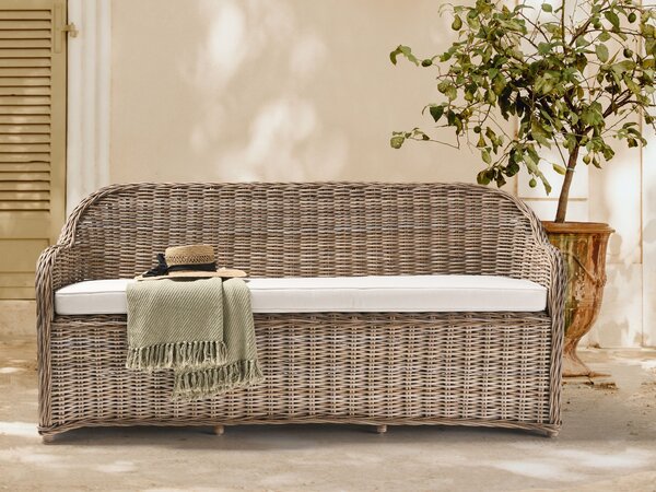 Záhradná lavička prírodná ratanová krémovobiely podsedák 189 cm interiér exteriér boho štýl záhrada terasa balkón