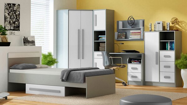 Študentský nábytok s posteľou 90x200 COLOSO 1 - antracitový / biely / šedý