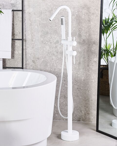 Kúpeľňová vaňová batéria 118 cm biela matná voľne stojaca s ručnou sprchou moderná