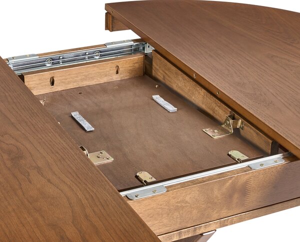 Rozkladací jedálenský stôl tmavý dub MDF kaučukové drevo 110-140 x 110 cm okrúhly retro dizajn obývacia izba jedáleň