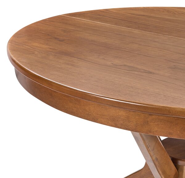 Rozkladací jedálenský stôl tmavý dub MDF kaučukové drevo 110-140 x 110 cm okrúhly retro dizajn obývacia izba jedáleň