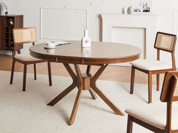 Rozkladací jedálenský stôl tmavý dub MDF kaučukové drevo 110-140 x 110 cm okrúhly retro dizajn obývacia izba jedáleň
