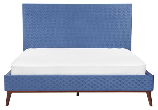 Posteľ modrá zamatová s rámom 180 x 200 cm s čelom jednolôžko moderný retro štýl