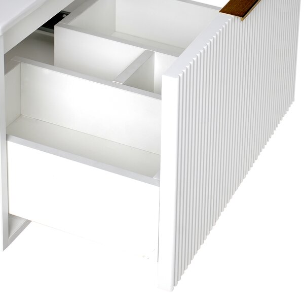 Závesná kúpeľňová skrinka s umývadlom biela so zlatým úchytom MDF 80 cm s 2 zásuvkami úložný priestor moderný štýl kúpeľňa
