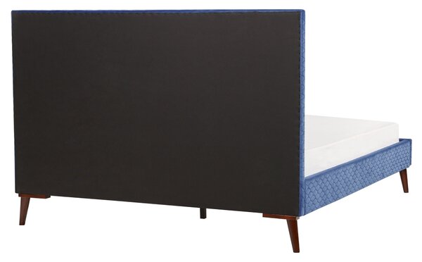 Posteľ modrá zamatová s rámom 180 x 200 cm s čelom jednolôžko moderný retro štýl