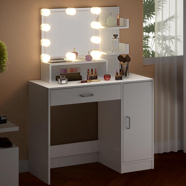 Toaletný stolík Jocelyn s LED osvetlením 140x90x40 cm - biely