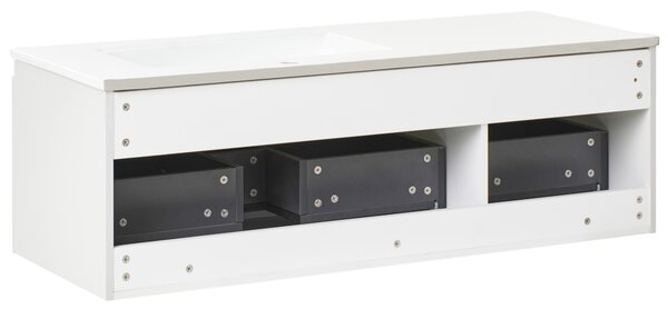 Závesná kúpeľňová skrinka s keramickým umývadlom svetlosivá spracované drevo 120 cm s 2 zásuvkami moderný dizajn