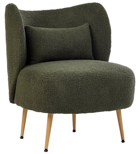 Kreslo tmavozelené buklé čalúnenie svetlé drevené nohy zaoblené operadlo retro glamour art deco štýl obývačka spálňa