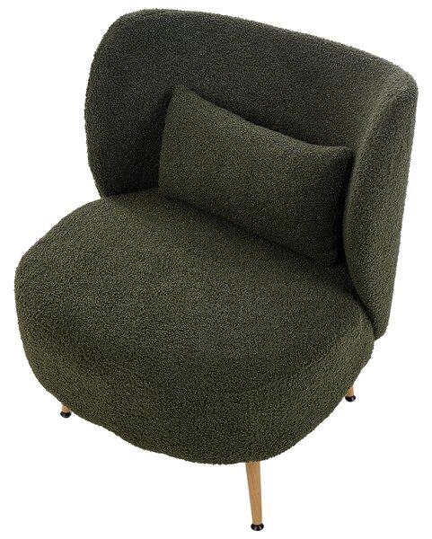 Kreslo tmavozelené buklé čalúnenie svetlé drevené nohy zaoblené operadlo retro glamour art deco štýl obývačka spálňa