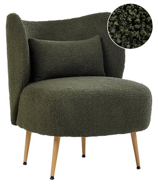 Kreslo tmavozelené buklé čalúnenie svetlé drevené nohy zaoblené operadlo retro glamour art deco štýl obývačka spálňa