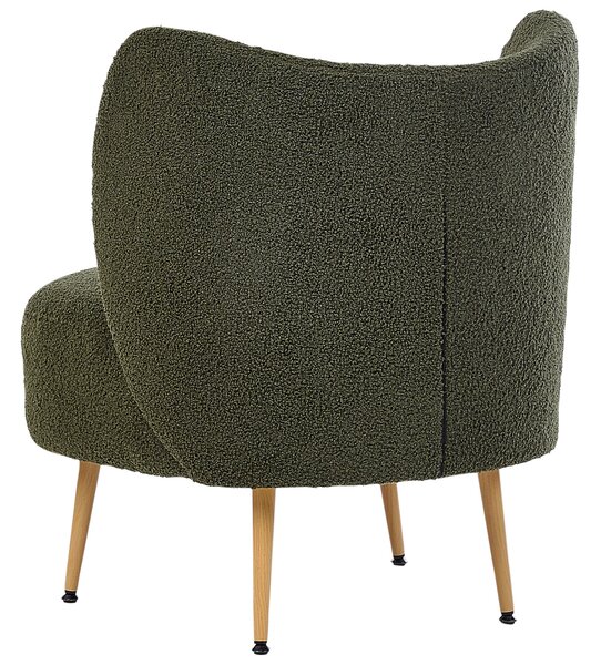 Kreslo tmavozelené buklé čalúnenie svetlé drevené nohy zaoblené operadlo retro glamour art deco štýl obývačka spálňa
