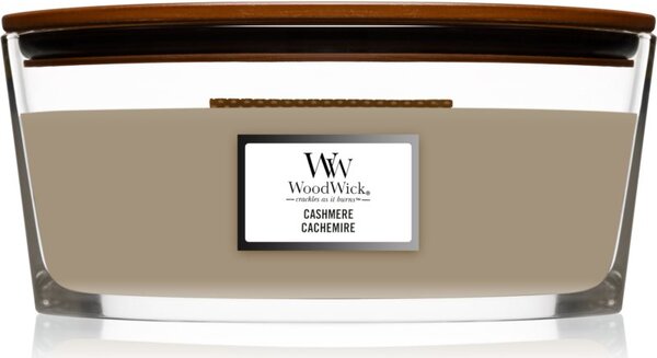 Woodwick Cashmere vonná sviečka s dreveným knotom (hearthwick) 453,6 g