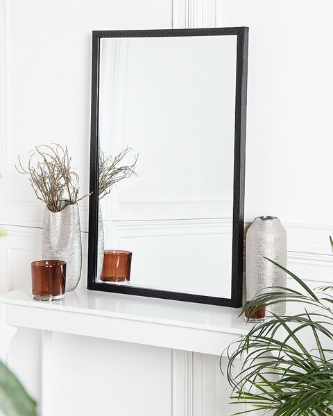 Nástenné zrkadlo čierna syntetický materiál sklo 60 x 90 cm obdĺžnikový tvar vzorovaný rám moderný štýl kúpeľňa