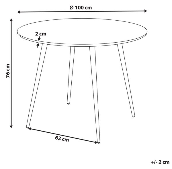 Okrúhly jedálenský stôl svetlé drevo MDF 100 cm čierne kovové nohy z ocele pre 4 osoby kuchynský nábytok