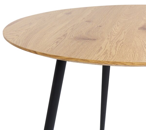 Okrúhly jedálenský stôl svetlé drevo MDF 100 cm čierne kovové nohy z ocele pre 4 osoby kuchynský nábytok