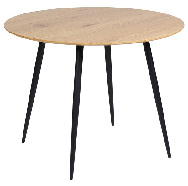 Okrúhly jedálenský stôl svetlé drevo MDF 100 cm čierne kovové nohy z ocele pre 4 osoby kuchynský nábytok