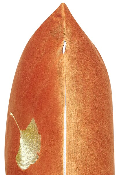 Sada 2 dekoratívnych vankúšov oranžová zlatá zamatová 45 x 45 cm potlač listov elegantný dizajn