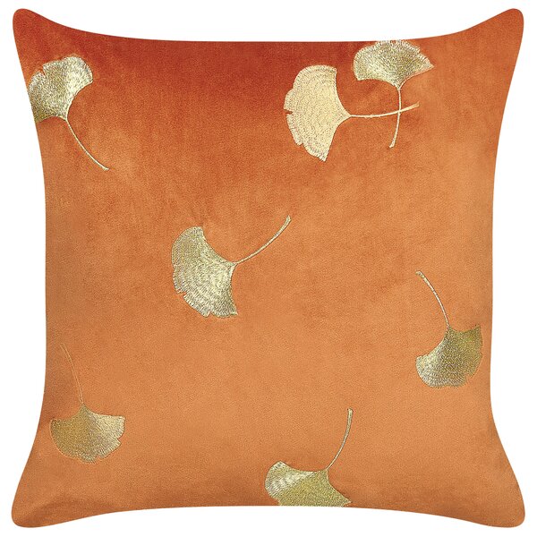 Sada 2 dekoratívnych vankúšov oranžová zlatá zamatová 45 x 45 cm potlač listov elegantný dizajn