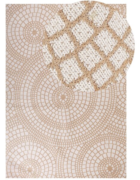 Koberec béžový a biely jutový 160 x 230 cm obdĺžnikový s geometrickým vzorom s krátkym vlasom boho štýl spálňa obývacia izba