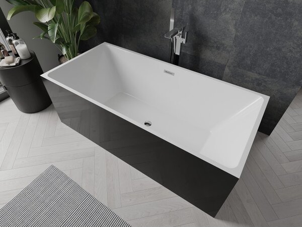 Mexen Nita, voľne stojaca vaňa 170 x 80 cm, biela-čierna, chrómový prepad, 52091708075-01