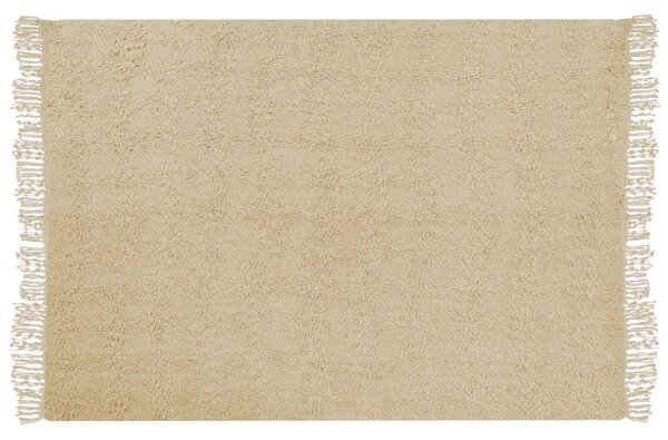 Deka béžová z bavlny a akrylu 150 x 200 cm pletená prikrývka na posteľ so strapcami