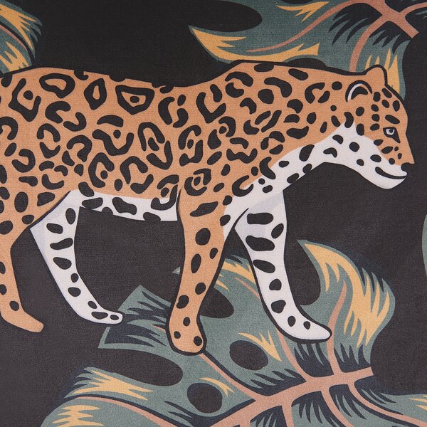 Sada 2 dekoratívnych vankúšov čierna viacfarebná polyester 45 x 45 cm štvorcový tvar zvierací vzor motív leoparda so strapcami glamour štýl