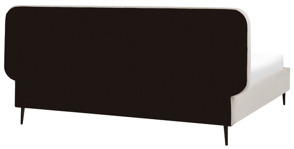 Posteľ béžová zamatové čalúnenie 180 x 200 cm rám s prešívaným čelom kovové nohy moderný retro štýl spálňa