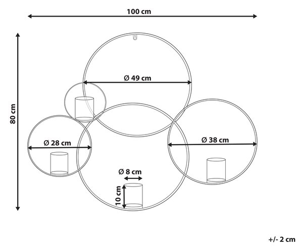 Nástenný svietnik čierny kov a sklo 80 cm okrúhly geometrický tvar dizajnový doplnok