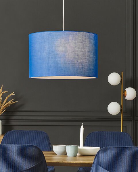 Závesná lampa modré látkové tienidlo v tvare bubna stropné svetlo s 1 žiarovkou