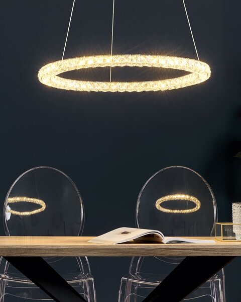 Závesná lampa strieborná krištáľová oceľová integrované LED svetlo okrúhle závesné svietidlo elegantný moderný dizajn