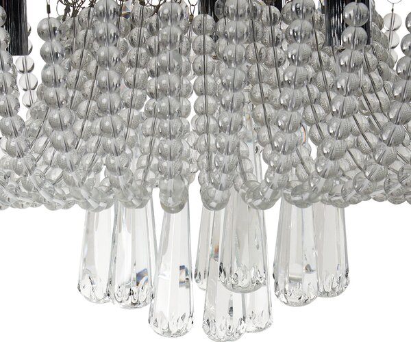 Luster strieborný železný závesná lampa s krištáľmi chrómovaný povrch glamour štýl obývacia izba jedáleň