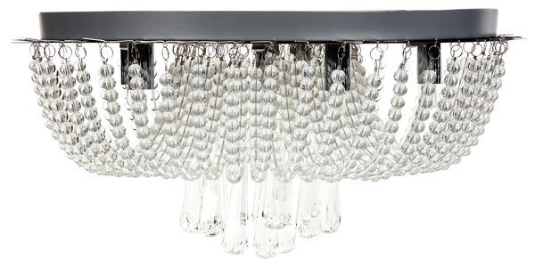 Luster strieborný železný závesná lampa s krištáľmi chrómovaný povrch glamour štýl obývacia izba jedáleň