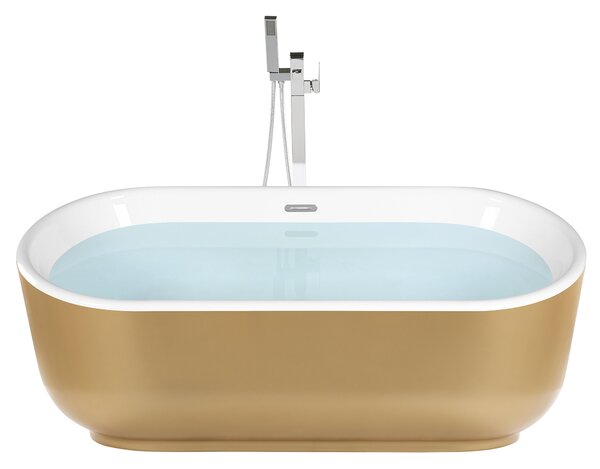 Voľne stojaca vaňa zlatá akrylát 170 x 80 cm lesklá povrchová úprava oválny tvar pre 1 osobu minimalistický dizajn moderný štýl kúpeľňa