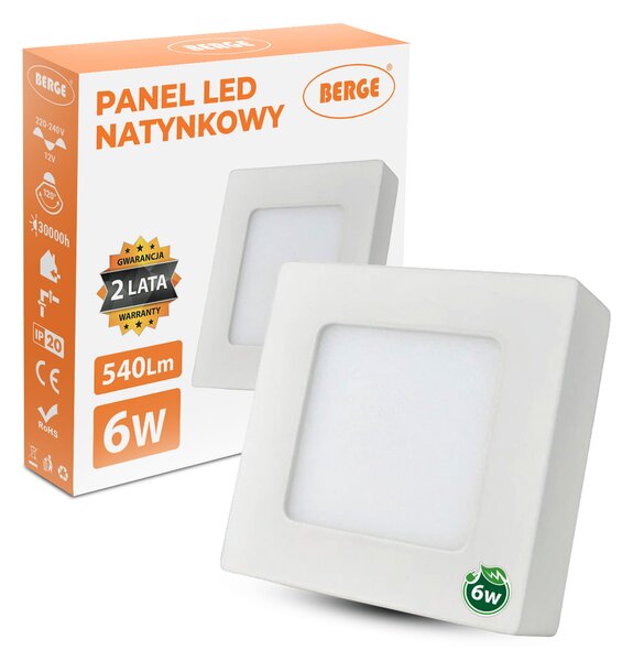 BERGE LED panel štvorcový 120x120x20mm prisadený - 6W - 230V - 390Lm - neutrálny