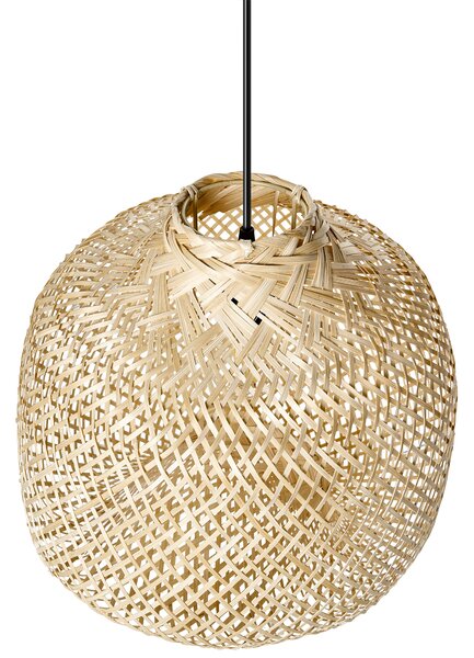 Závesná lampa prírodná bambusové tienidlo nepravidelný tvar pletený dizajn osvetlenie boho štýl obývacia izba jedáleň