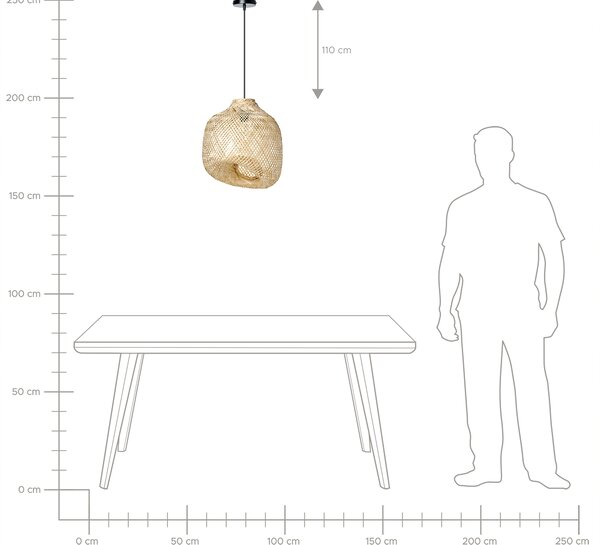 Závesná lampa prírodná bambusové tienidlo nepravidelný tvar pletený dizajn osvetlenie boho štýl obývacia izba jedáleň
